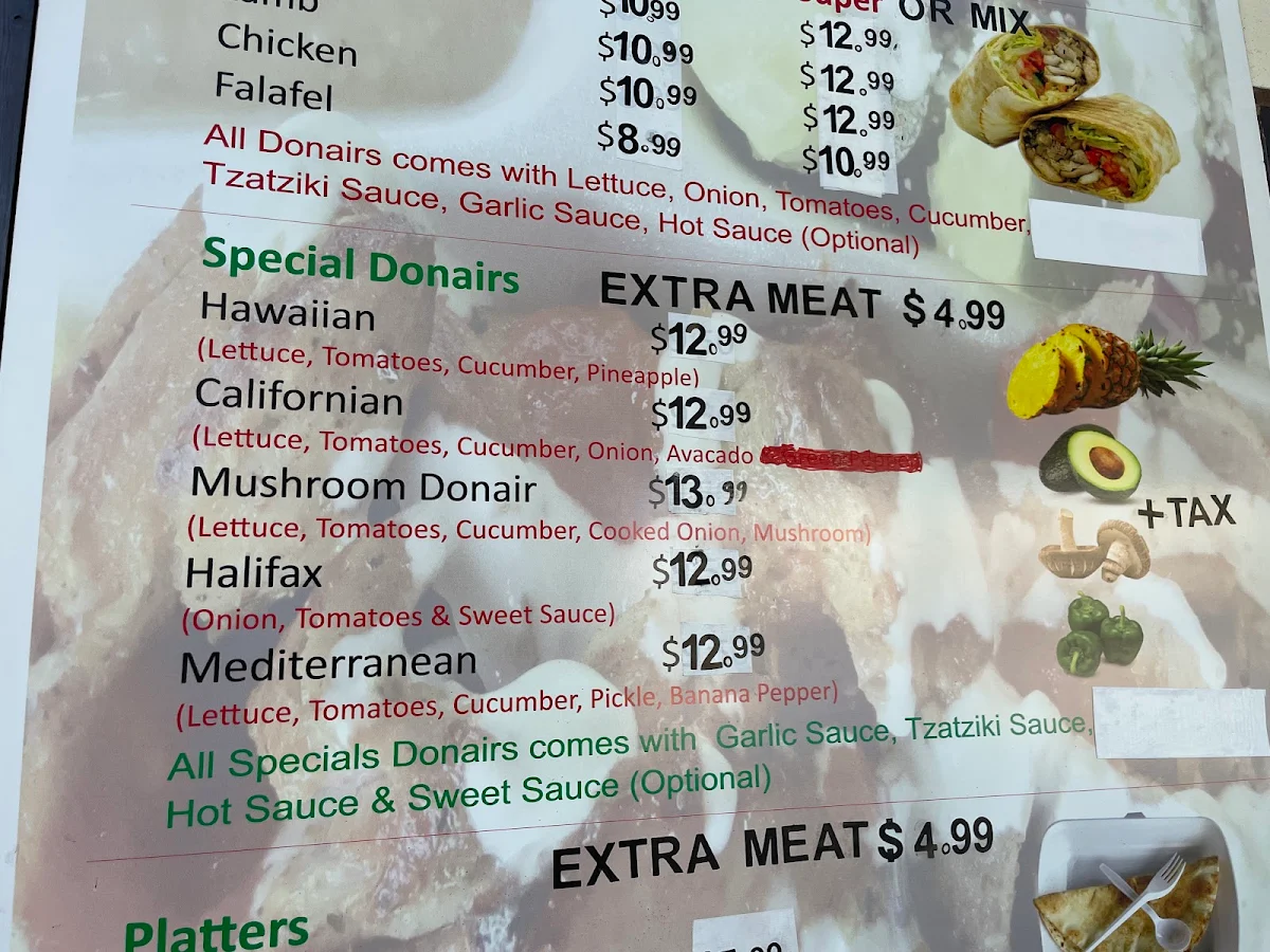 Menu, Nasir's Super Donair (Halal)حلال