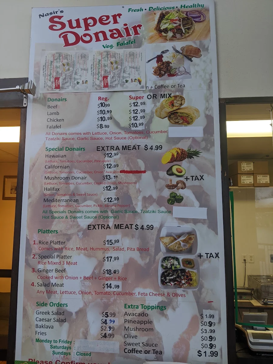 Menu, Nasir's Super Donair (Halal)حلال
