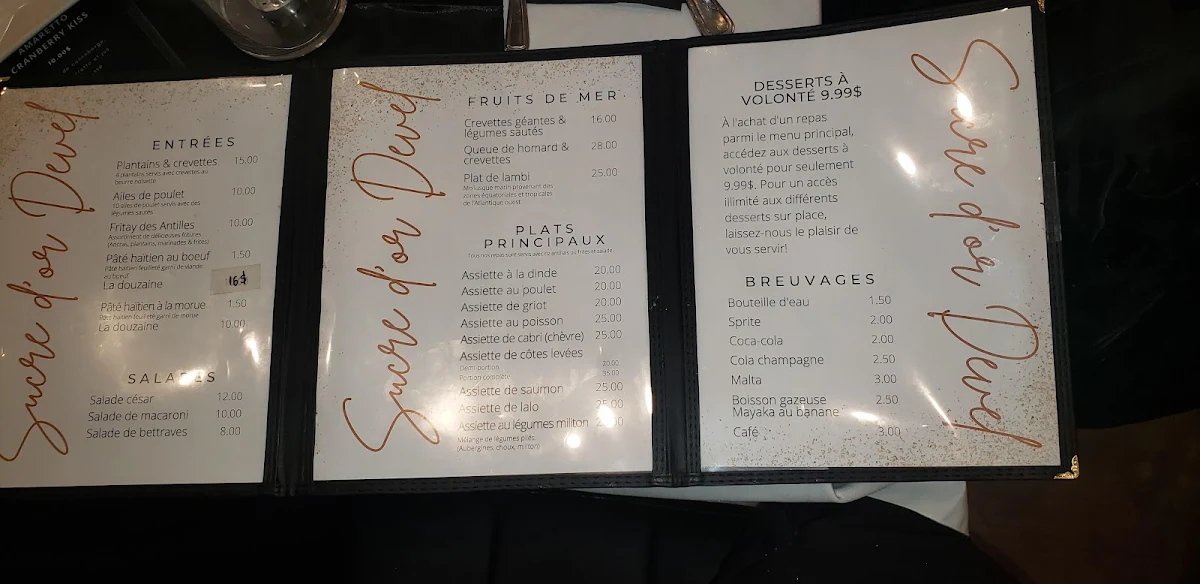 Menu, Sucre d'Or Devel