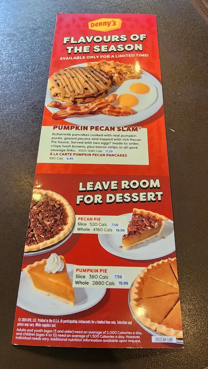 Menu, Denny's Restaurant Colwood