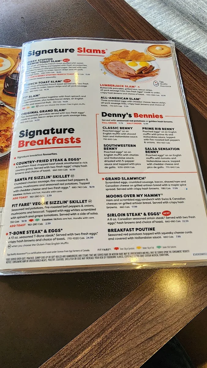 Menu, Denny's Restaurant Colwood