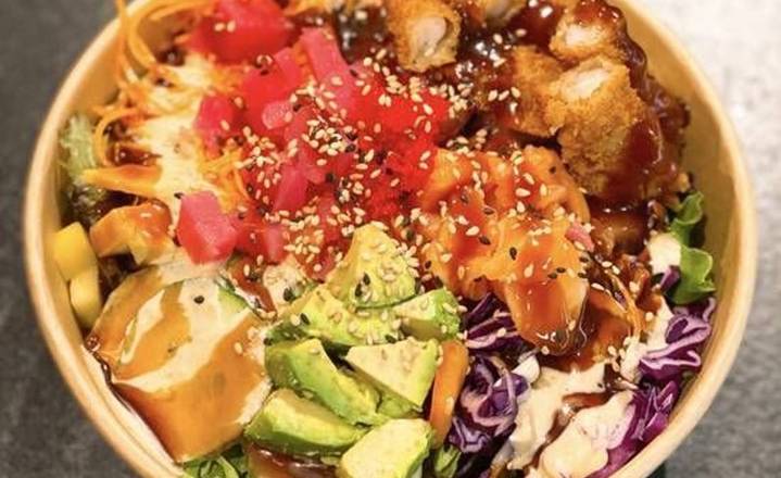 Shushu Poke (Saumon, Thon, Crevettes Tempura) / Shushu Poke (Salmon, Tuna, Shrimps Tempura)