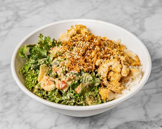 Spicy Chicken Kale Salad over Rice