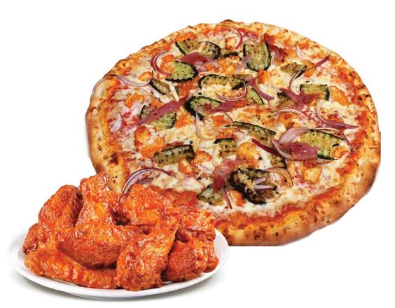 12" Medium Pizza 3 Toppings and 10 Wings