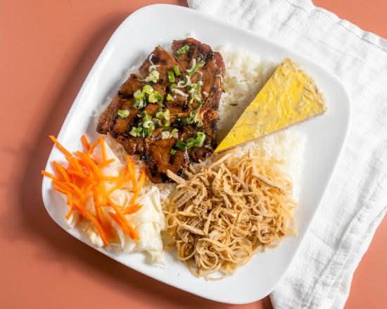 22. Grilled Pork Chop, Egg Pie, & Shredded Pork on Rice