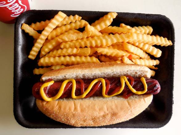 All-beef Hot Dog, Fries, and Canned Pop
