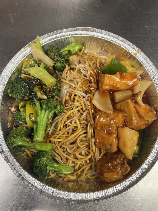 C. Mushroom Chow Mein, Broccoli with Black Bean Sauce, Sweet & Sour Tofu, Steamed Rice