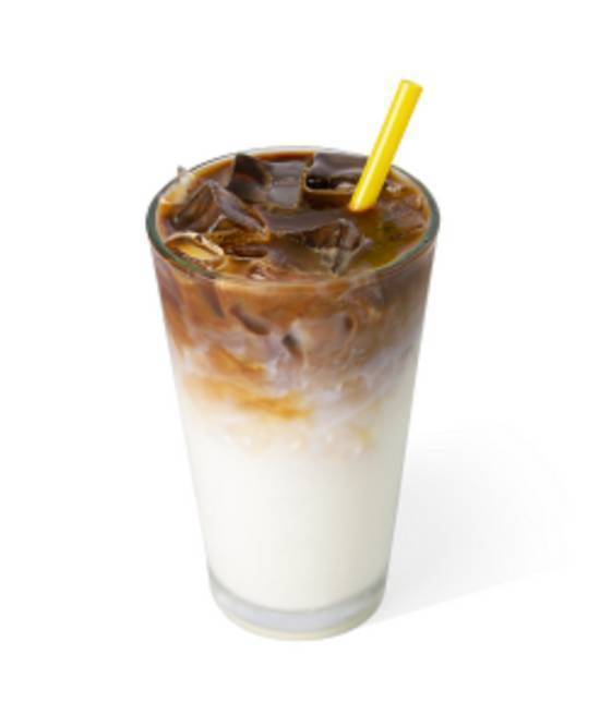 Iced Café Macchiato  (Iced (Espresso, vanilla syrup, Caramel or Maple Syrup  drizzle & milk)