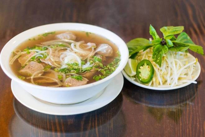 22 Noodle Soup with Rare Steak, Well Done Brisket and Beef Balls