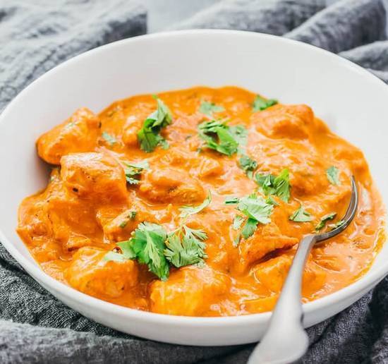 Butter Chicken with Basmati Rice and Naan Bread