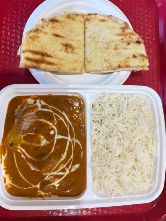 Halal Butter Chicken with Basmati Rice and Naan Bread
