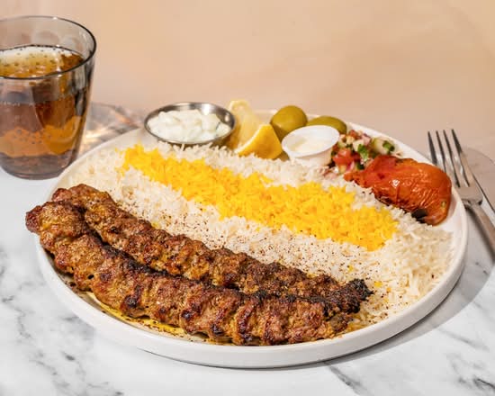 E1. Koobideh Signature Kebab w/ Saffron Rice