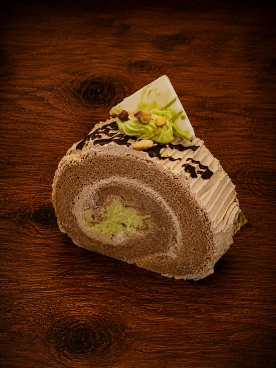 Swiss Pistachio Espresso Roulade
