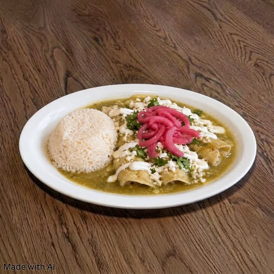 Enchiladas Verdes with side rice