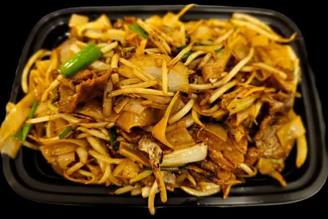 Pan Fried Wide Rice Noodles with Chicken, Beef, or BBQ Pork
