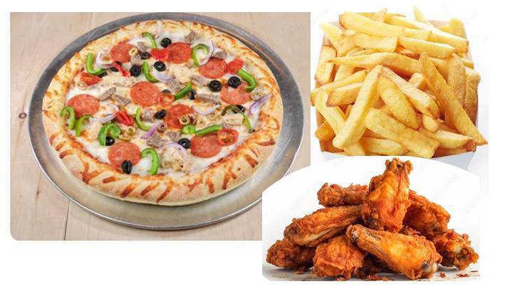 1 G- PIZZA TOUT GARNIE + Ailes + Frites