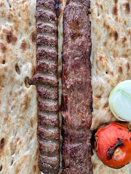 Soltani (1 Fillet Barg + 1 Ground Beef Kebab) on Bread