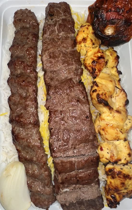 Sahand Special (1 of Each Skewers of Beef, Ground & Chicken) on Rice