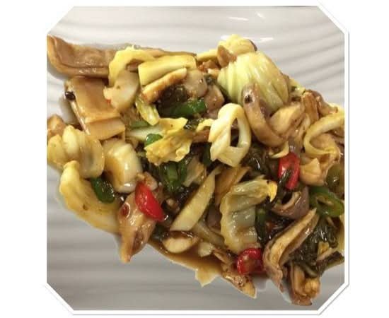 130-Estomac de porc et feuilles de moutarde/Pork stomach with Pickled mustard 酸菜炒猪肚 /Bao Tử Heo xào dưa chua