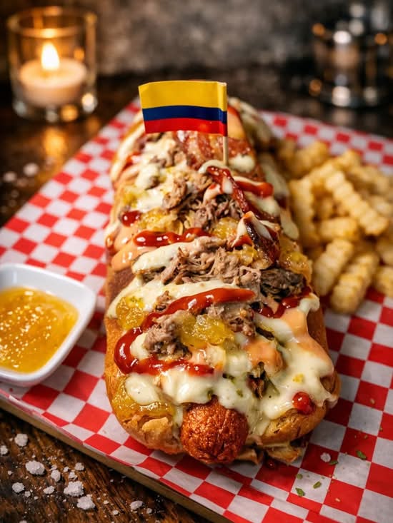 Hot-dog Mixte (Perro Caliente Mixto con Carne y Pollo Desmechado)