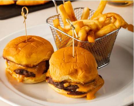 Two Mini Cheeseburger Sliders with Fries
