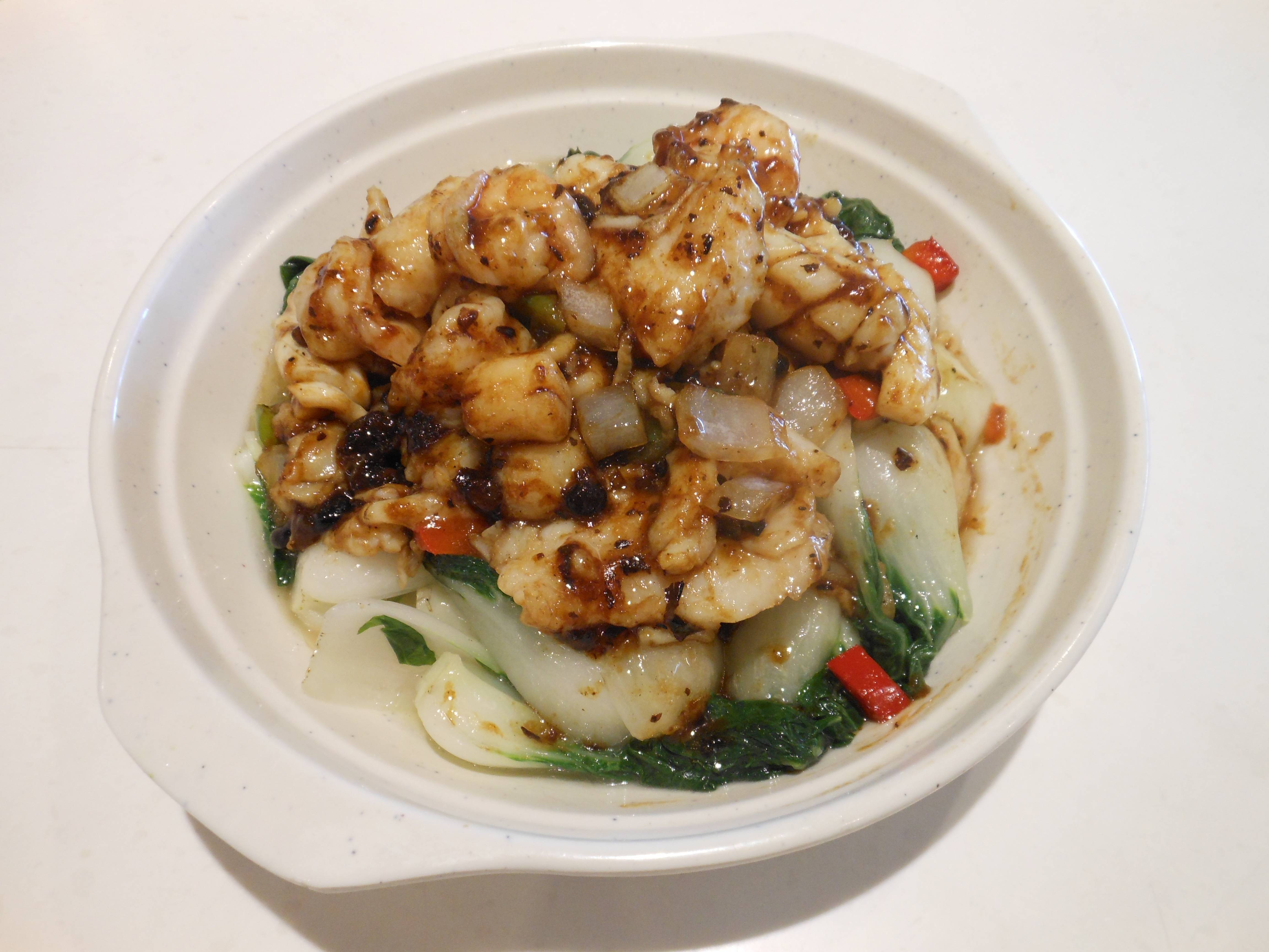 Sauteed Mixed Seafood with Baby Bok Choy in Black Bean Sauce 豉汁海皇白菜苗