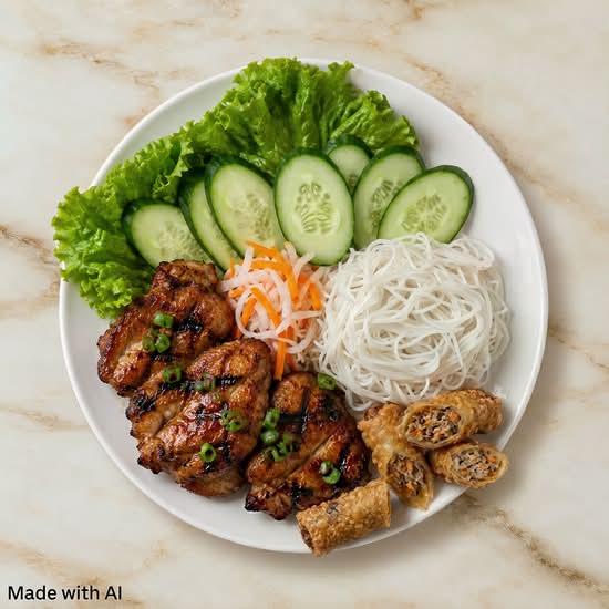 Lemongrass Chicken Vermicelli + Crispy Pork Spring Roll