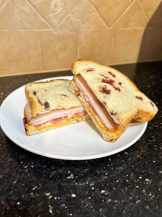 Turkey Bacon on Cranberry Sourdough sandwich