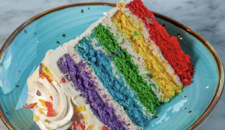 Rainbow Fruity Cereal Cake Slice