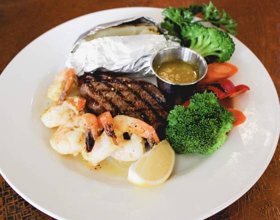 Steak and Pan Fried Prawns
