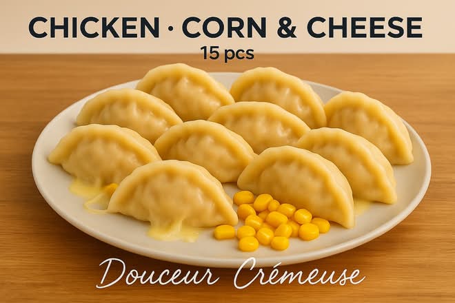 🇫🇷 Dumplings au Poulet, Maïs  · 15 morceaux 🌽  🇬🇧 Chicken, Corn  Dumplings · 15 pcs 🌽