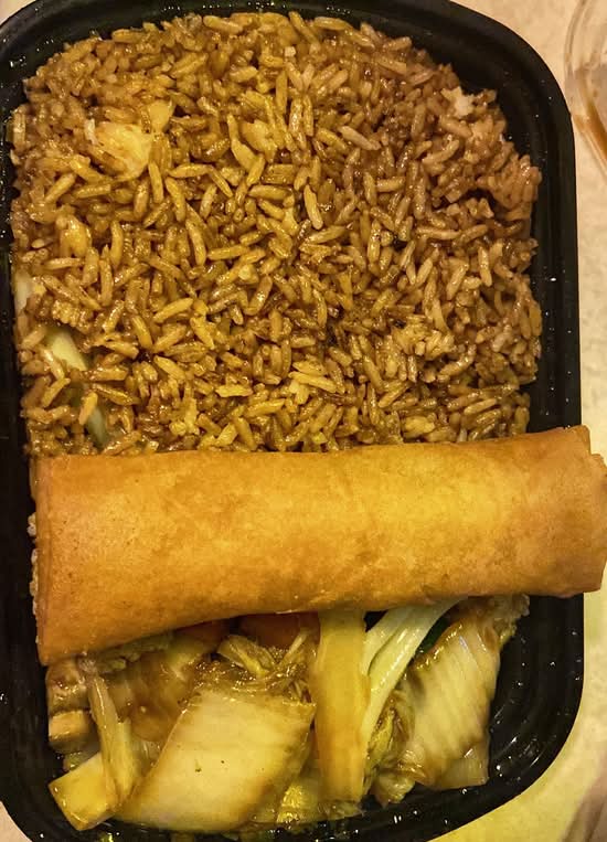 C10 (Spring Roll, Mixed Vegetables, and Plain Fried Rice)
