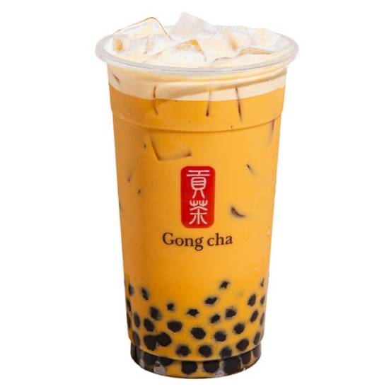 Pumpkin Pie Milk Tea with Milk Foam and Boba