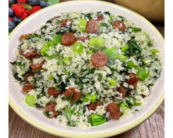 Shanghai Style Steamed Rice with Vegetables and BBQ Pork (上海菜饭)