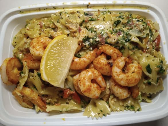 Salmon and Cajun Shrimp Carbonara