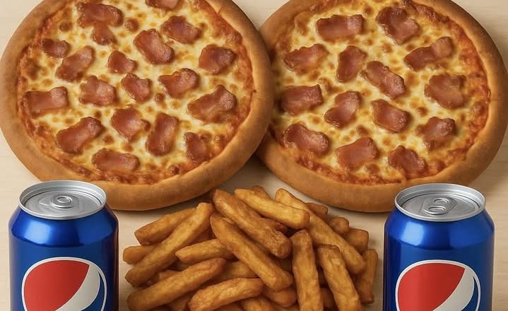 2 X PIZZAS 16" AU CHOIX + GRANDE FRITES + 4 LIQUEURES