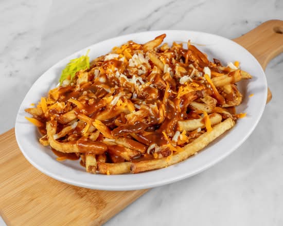 Poutine with Cheddar Cheese and Bacon Bits