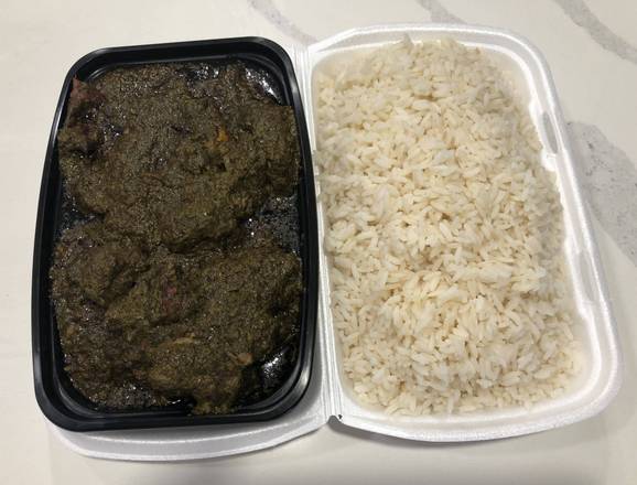 Cassava leaves with fried plantain