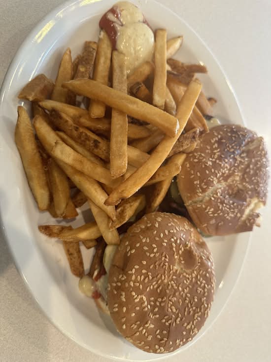 Hamburger with fries