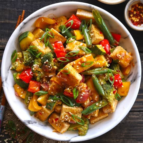 Pan Fried Tofu with Mix Vegetables