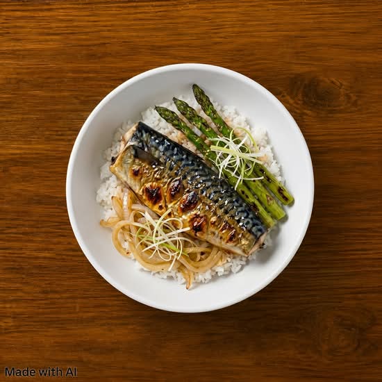 Saba Shioyaki and Asparagus Donburi