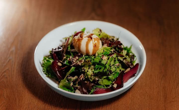 Poached Pear Salad with Burrata
