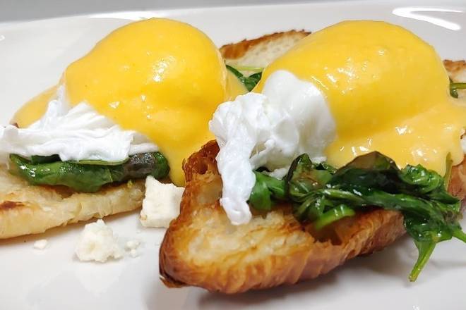 Mushroom, Spinach and Feta Cheese benedict