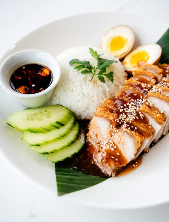 Crispy pork on rice