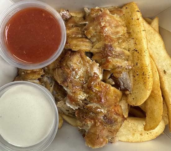 Box Meal with Beef Shawarma & French Fries w/Tahini & Hot Sauce