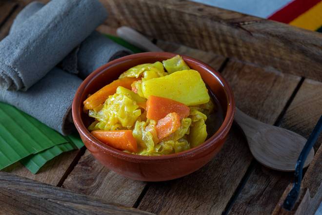 Tikil Gomen with gluten-free injera