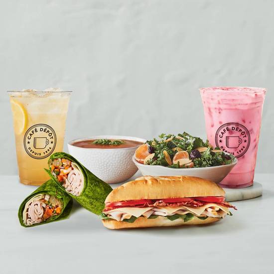 Combo 2 sandwichs, 2 soupes ou salades et 2 thés glacés/Combo with 2 sandwichs, 2 soups or salads and 2 iced teas