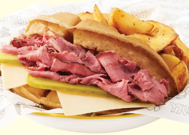 Smoked meat waffle sandwich