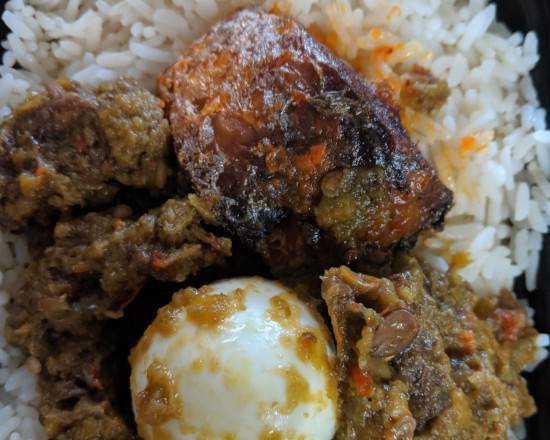 White Rice w/ Ayamase Sauce (Spicy green pepper sauce with savory meat and aromatic seasonings)
