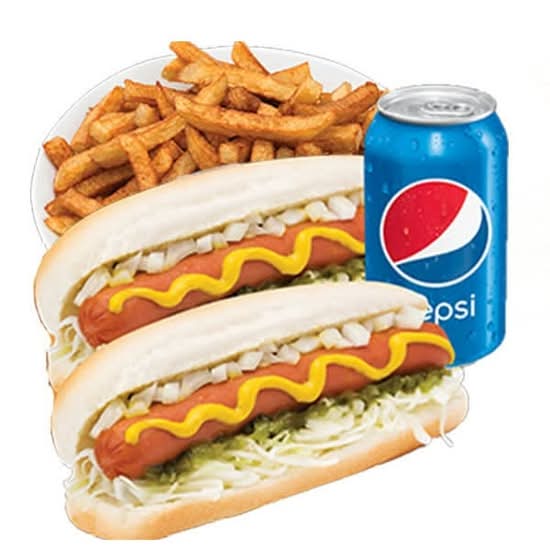 2 hot-dogs avec frites et boisson